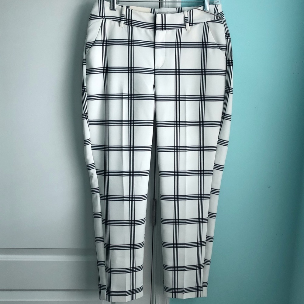 A New Day cream and black striped cropped pants.